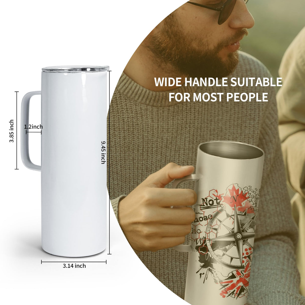 AGH 30oz Sublimation Tumblers with Handle Straight Skinny Tumblers, Stainless Steel Vacuum Insulated Tumblers with Lid & Straw, Portable Travel Coffee Tumblers, Keeping Chilled up to 12 Hours - 4 pack AGH