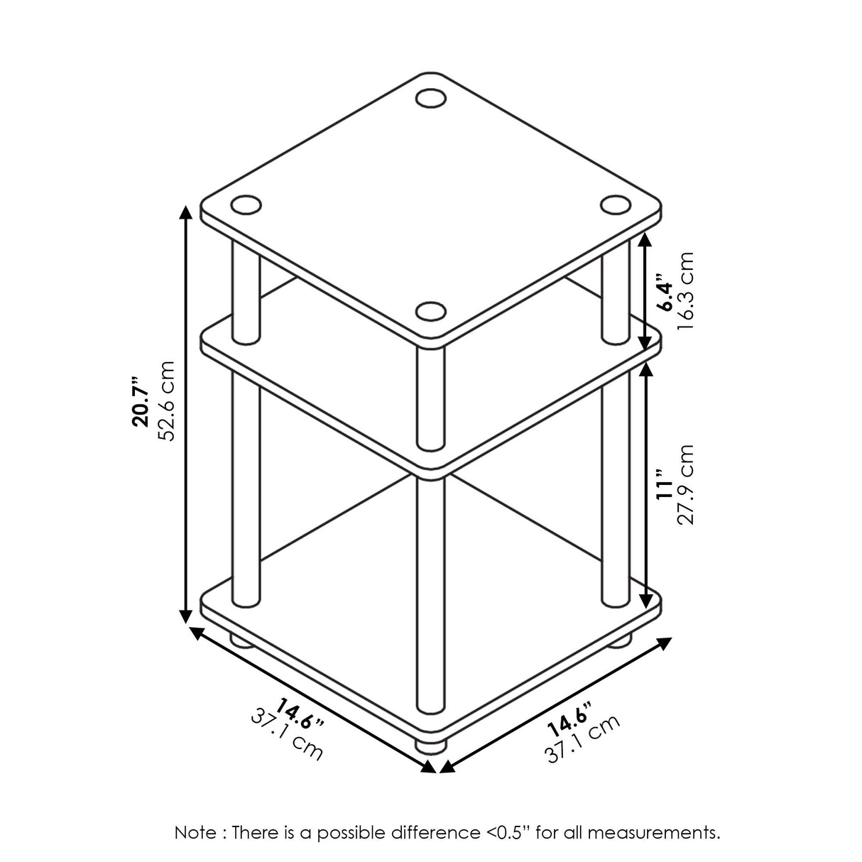 Furinno Turn-N-Tube Easy Assembly Multipurpose End Table / Side Table / Sofa Table / Nightstand, Round Tubes, Blackwood Furinno