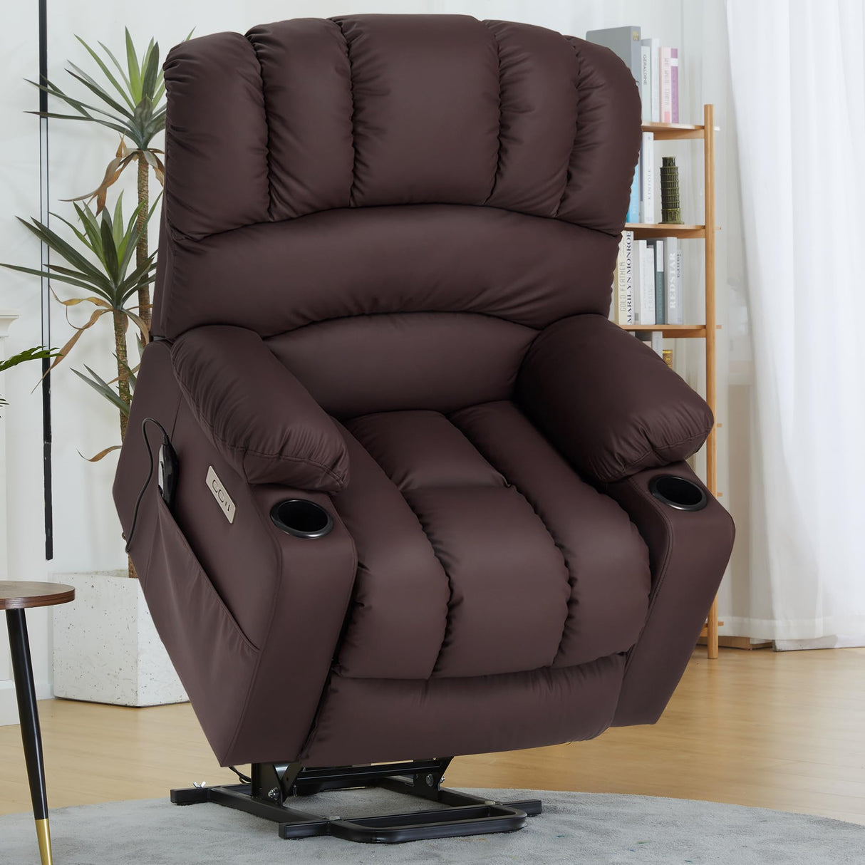DURASPACE Power Lift Recliner Electric Lift Massage Recliner Chairs with Heat, Large Shell Faux Leather Backrest Lift Chair Recliners for Elderly, Seniors (Brown) DURASPACE