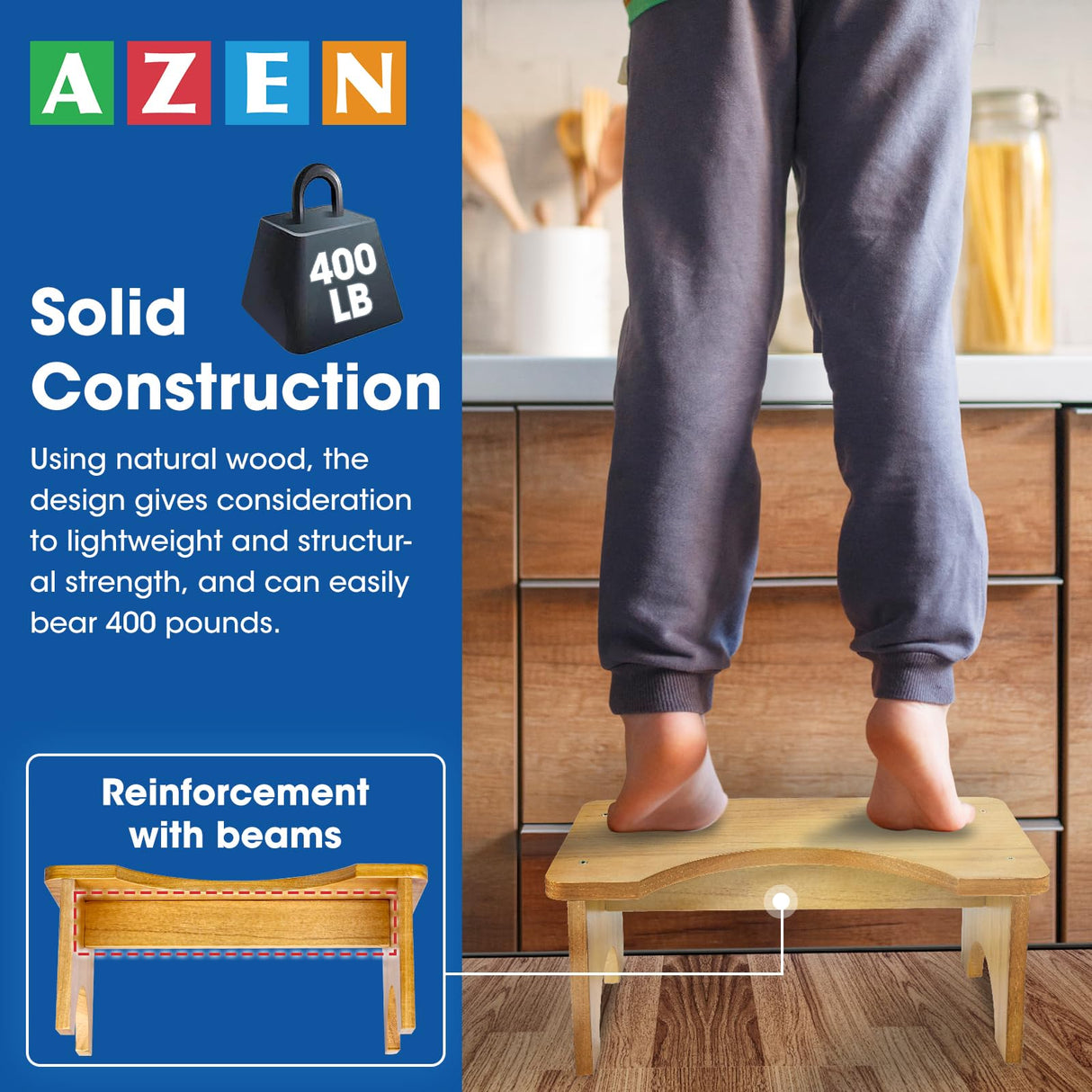AZEN Toilet Stool Squat Adult, Wood Poop Stool for Bathroom Adults, Portable Toilet Potty Stool for Adults, 7 Inch Height AZEN