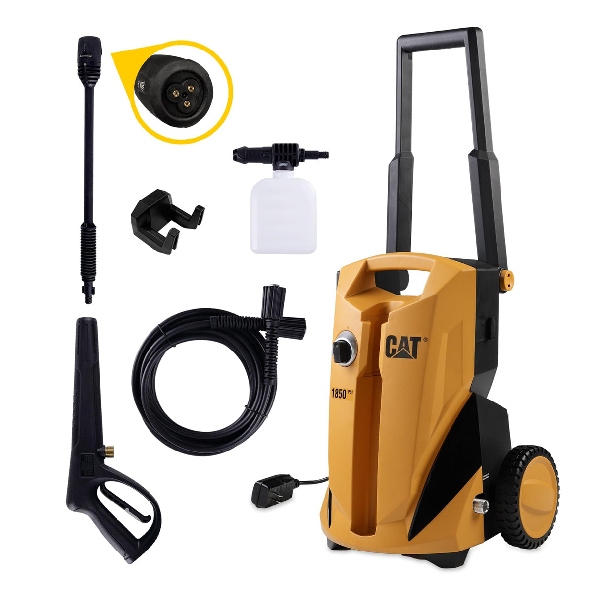 CAT Electric Pressure Washer 1850 PSI 1.4 GPM with 20' high-Pressure Hose, Quick Release Gun, 3-in-1 Nozzle Lance, Foam Cannon Water Pressure Washers, Power Washer for Your Home Patio, Driveway & RV CAT