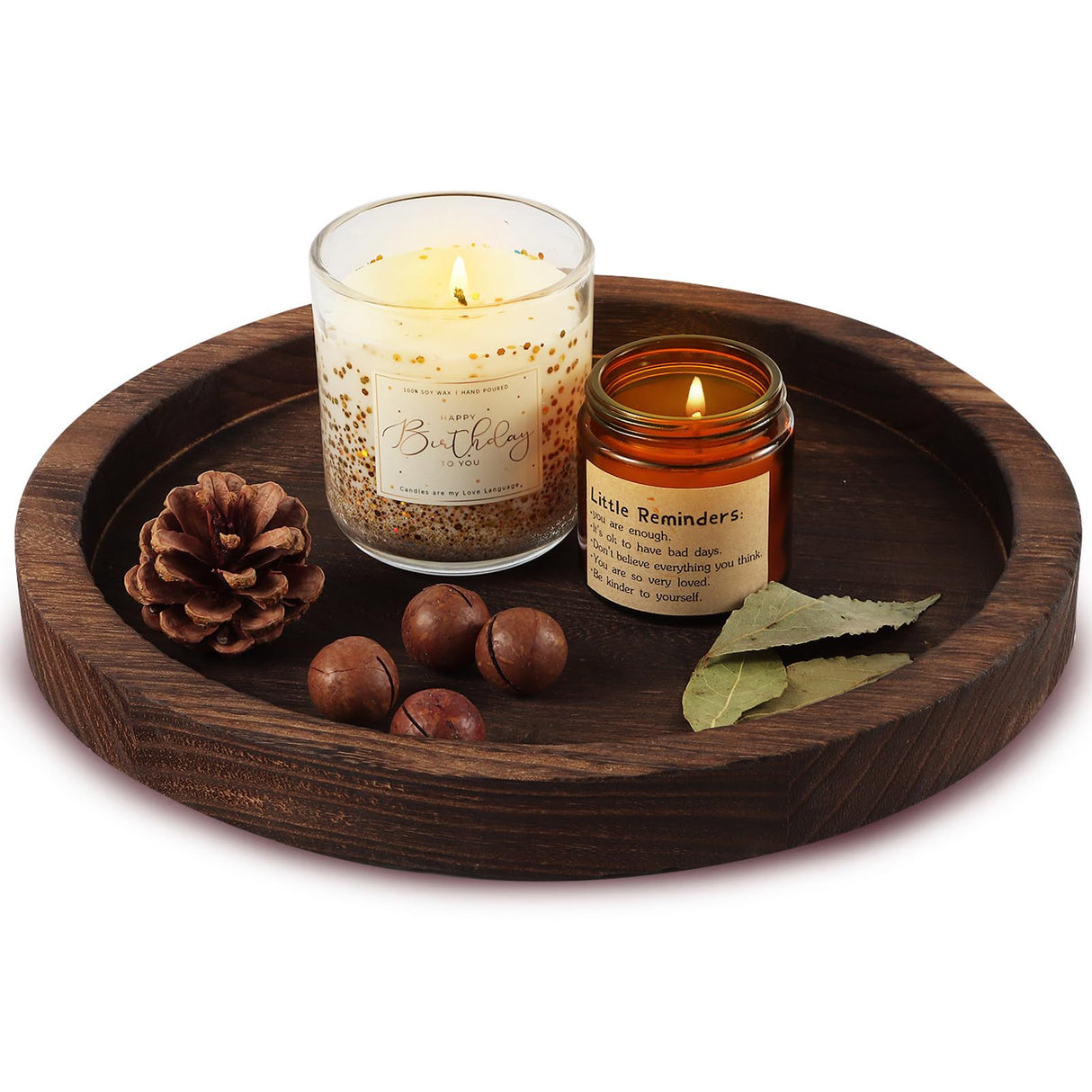 Hatway Wooden Decorative Tray Candle Holder Round Wood Tray Home Decor,Centerpieces Plates for Table centerpieces for CoffeeTable,Christmas Decor Hatway
