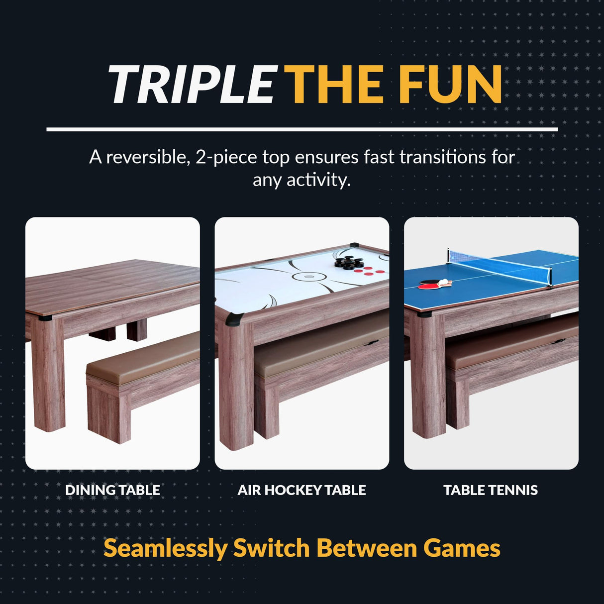 Hathaway Driftwood 7 Ft Air Hockey Table for Home Game Room - with Table Tennis Top, Dining Surface, Electronic Scorer, Two Storage Benches, High-Output Blower, Strikers & Pucks - Driftwood Finish Hathaway