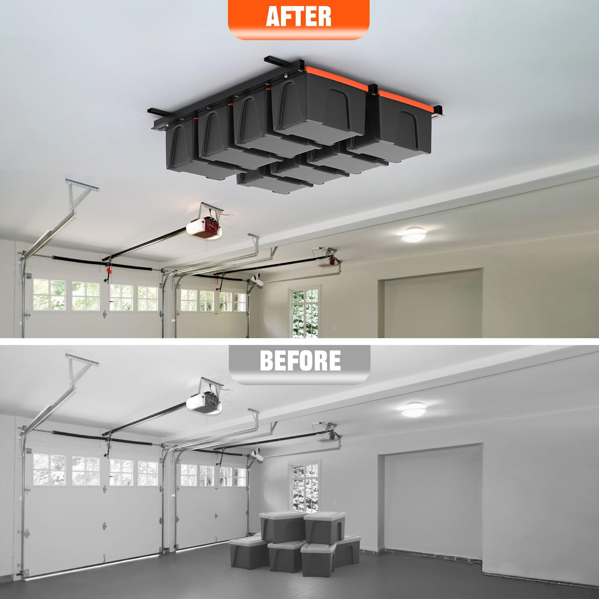 TORACK Garage Ceiling Bin Storage Rack, Overhead Tote Storage Rail System Heavy Duty Adjustable Tote Slide Garage Storage System(Bins are not included) TORACK