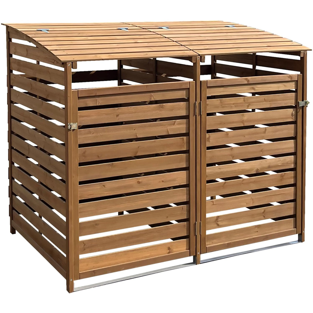 Hanover Outdoor 4.9-ft. x 4-ft. Wooden Trash Bin and Recyclables Storage Shed in Brown, Weather Resistant Trash Can Storage Container with Locking Latch for Yard, Carport, Driveway Hanover