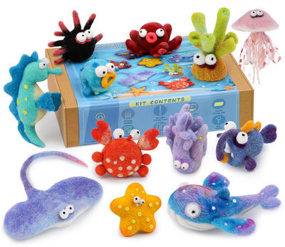Fedmut Needle Felting Kits for Beginners Adult 12 Sea Animal Supplies with Wool Roving, Felt Art Kit, Wool Felting Kit for DIY Craft Home Decoration Party Supplies for Starters
