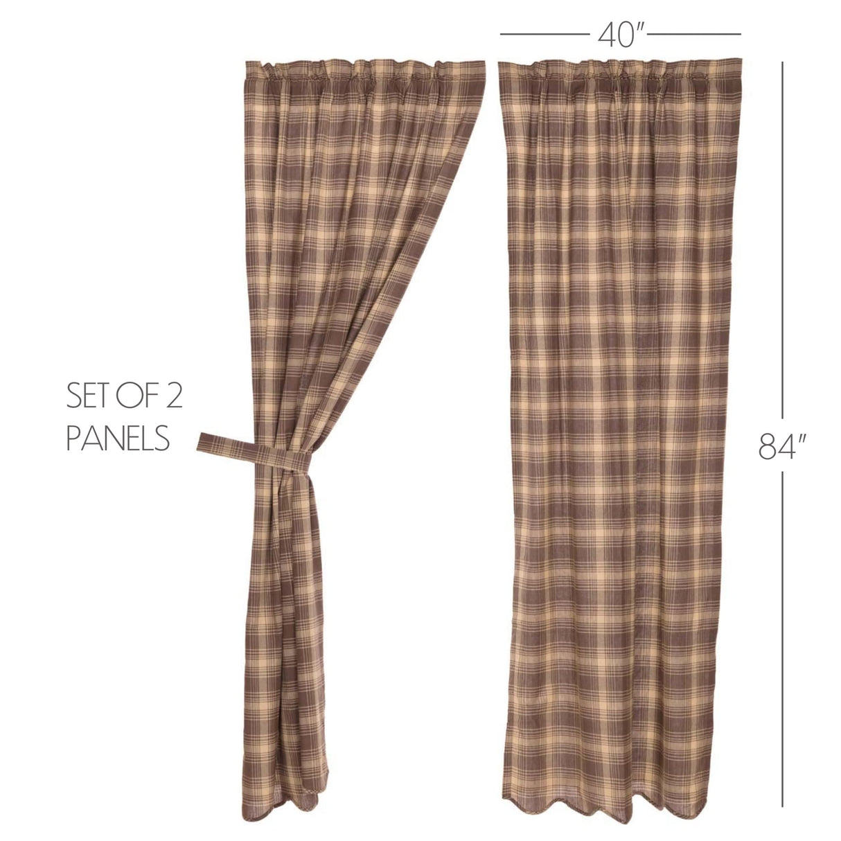 VHC Brands Rustic & Lodge Window Curtains - Dawson Star Brown Scalloped Curtain Panel Pair 84x40 VHC Brands
