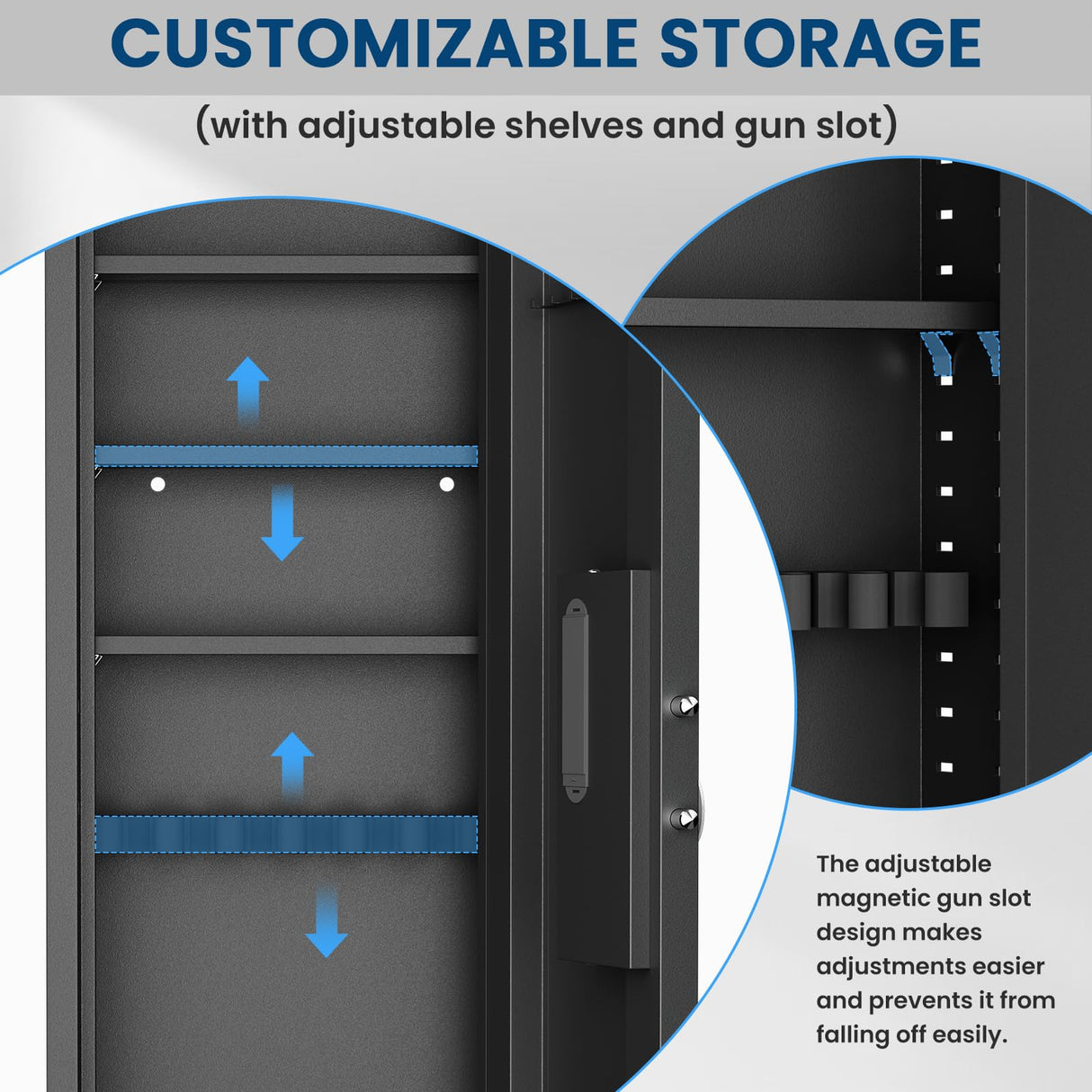 53.15" Tall Wall Safe Between the Studs 16" Centers, Hidden Wall Safes With Removable shelfs and Adjustable Gun Rack, Biometric Wall Gun Safe for Home Rifle, Cash, Jewelry, Documents - Black ZenithZest