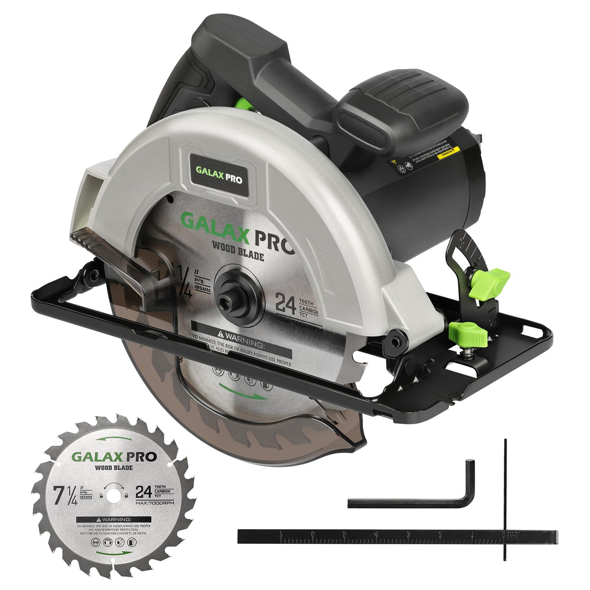 GALAX PRO 11 Amp Power Circular Saw, 6000RPM Corded Circular Saw with Adjustable Cutting Depth 2-7/16" (90°) to 1-13/16" (45°), 7-1/4 Inch Carpentry Saw Blade, Ideal for Wood, Plastic Cuts GALAX PRO