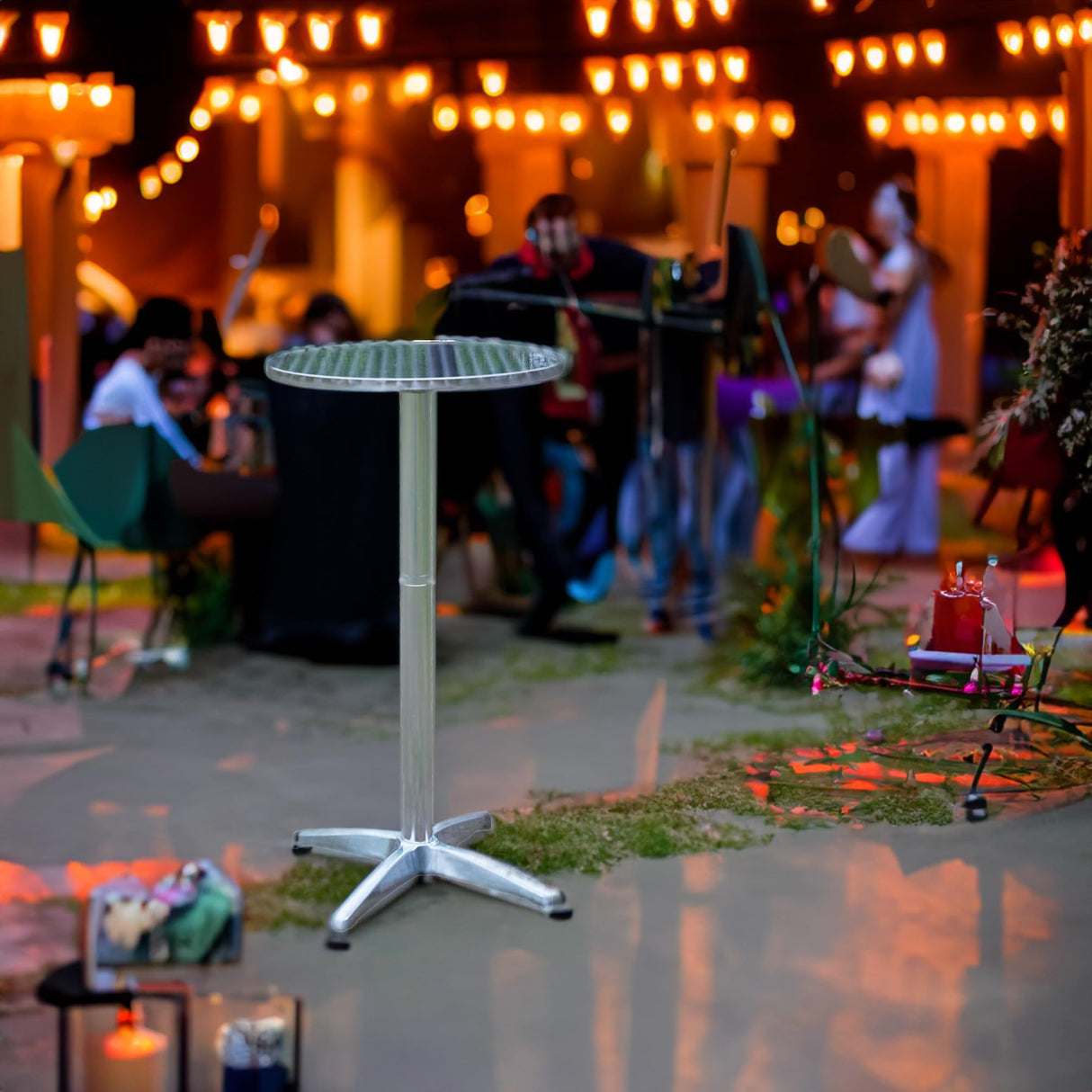 BTEXPERT Aluminum Indoor Outdoor 23.75" Round Restaurant Bar Height 45" Table flip top, Patio Stainless Steel Silver Furniture 25.75" Base BTEXPERT