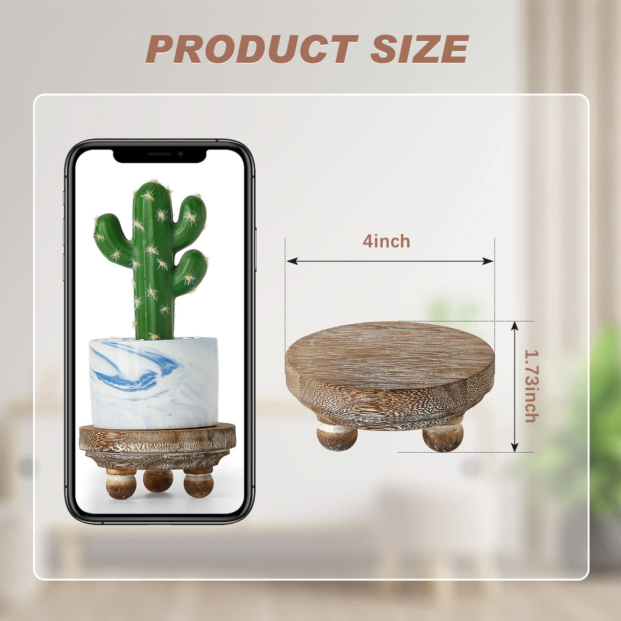 Set of 4 Mini Wood Risers for Decor Round Wooden Riser Small Wooden Stool Display Decorative Riser Stand Farmhouse Risers Rustic Wood Pedestal Stand for Plant Pot Tiered Tray Cake Food Home (Brown) Yalikop