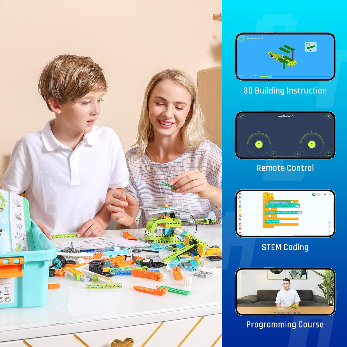 Coding Robot Kit for Kids Ages 6+, 200+ in 1 APP Control Dinosaur Robot Toy, Educational Scratch Program Robotic Kit with 47 Video Courses,Birthday Children's Day Gift for Boys Girls(600 Blocks) makerzoid