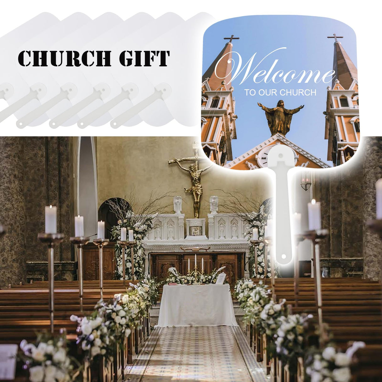 DIICCYO Church Fans Handheld Set of 30 Pcs, Blank Double-Sided Sublimation Wedding Paddle Fan with Handle, Blank Plastic Fans for Church Wedding Parties Classroom DIY DIICCYO