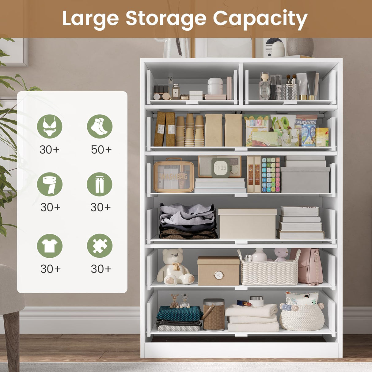 Tall 7 Drawer Dresser, White Modern Chest of Drawers for Bedroom,Closet Dressers with Drawers for Living Room, Entryway, Hallway HAUOMS
