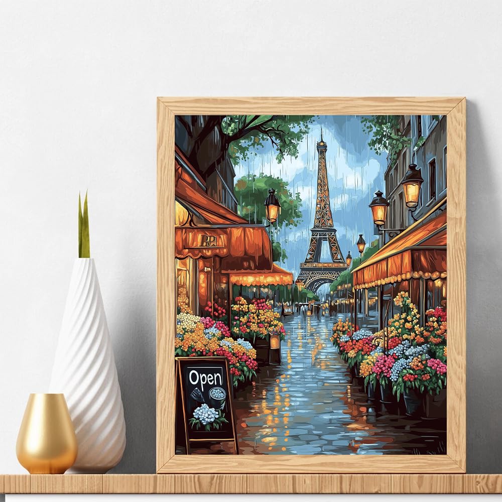 Natuyalo Paint by Numbers for Adults Beginner, Eiffel Tower Acrylic Painting by Number Kits Paris Cityscape DIY Art Craft Kits Suitable for Home Wall Decoration Frameless (16x20 Inch) Natuyalo