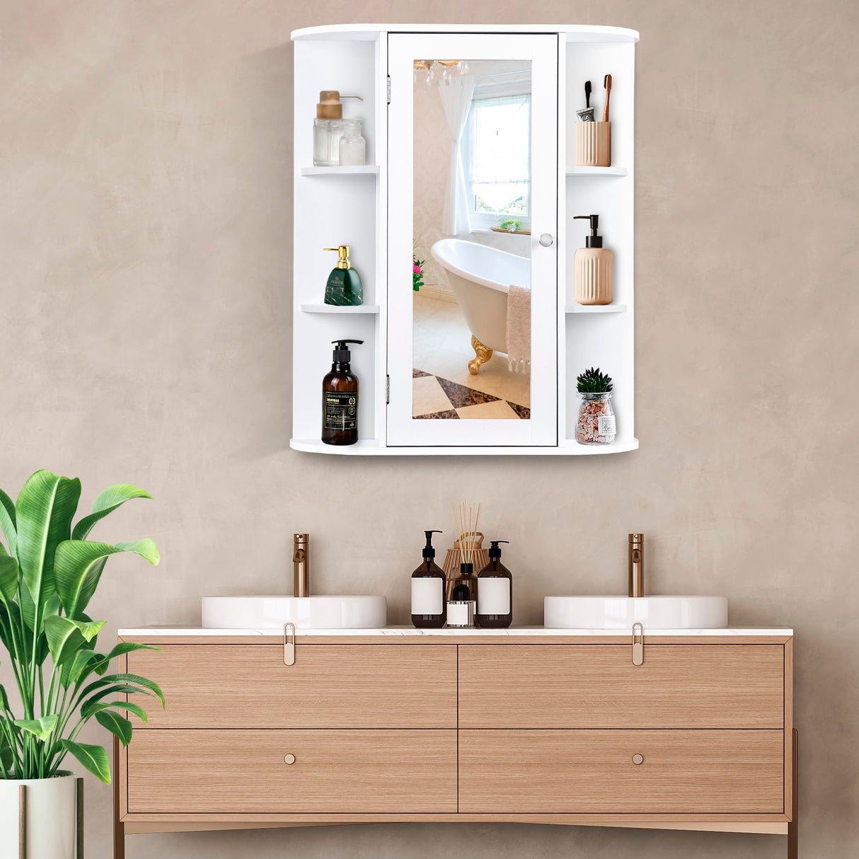 ZENY Bathroom Cabinet with Mirror Wall Mount Medicine Cabinet with 2 Tier Inner Adjustable Shelves Wooden Storage Cabinets Organizer ZENY