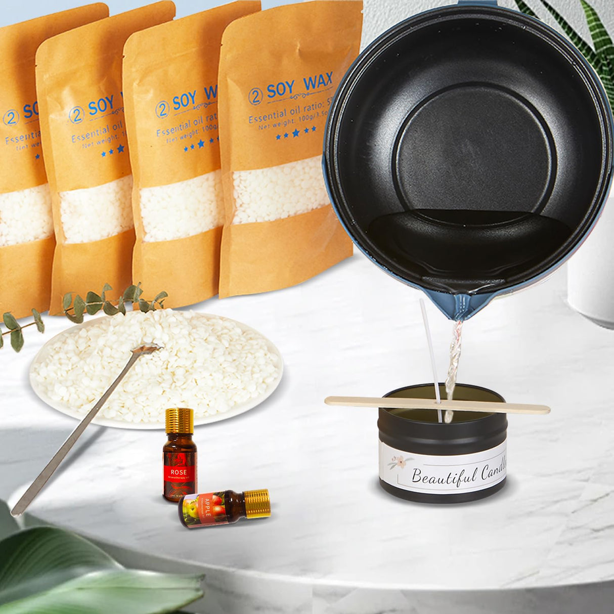 KQU Candle Making Kit for Candles, Home DIY Candle Wax Kit with Glass Jars for Adult, Candle Maker Kit with Wax Melter for Art & Craft KQU