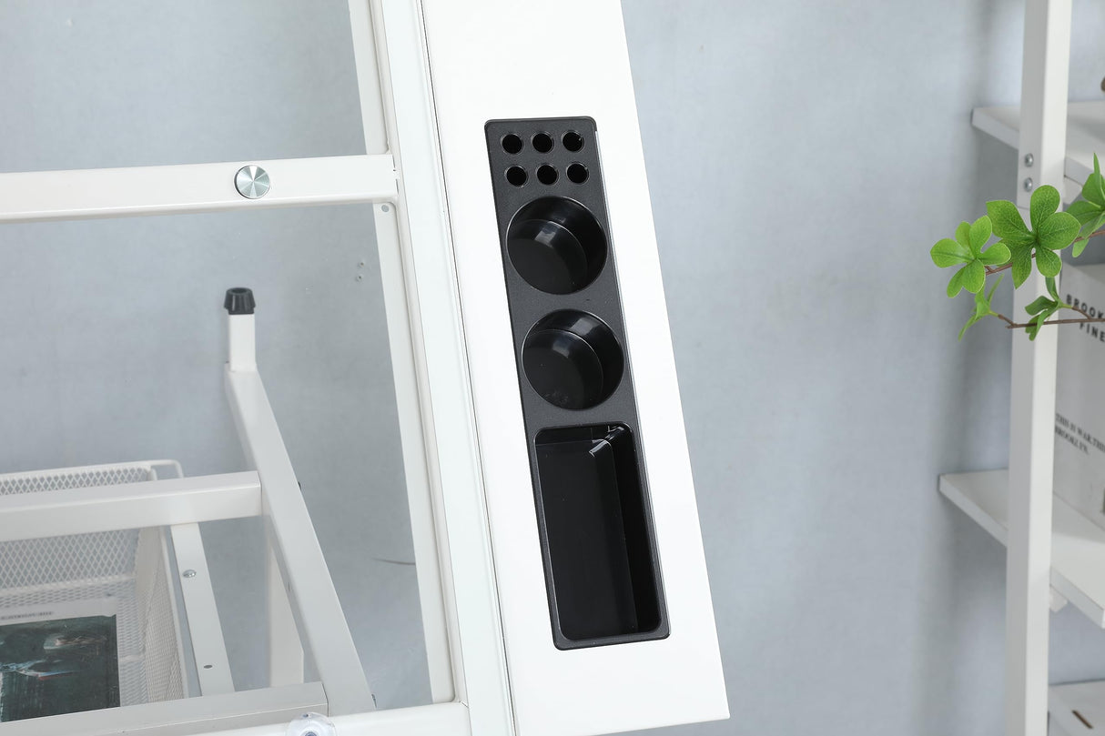 ALYIAMXL Drafting Table w/Stool, Painting Table Art Craft Desk Crafting Table with Tilting Tempered Glass Top, 2 Storage Drawers, Height Adjustable (White) ALYIAMXL