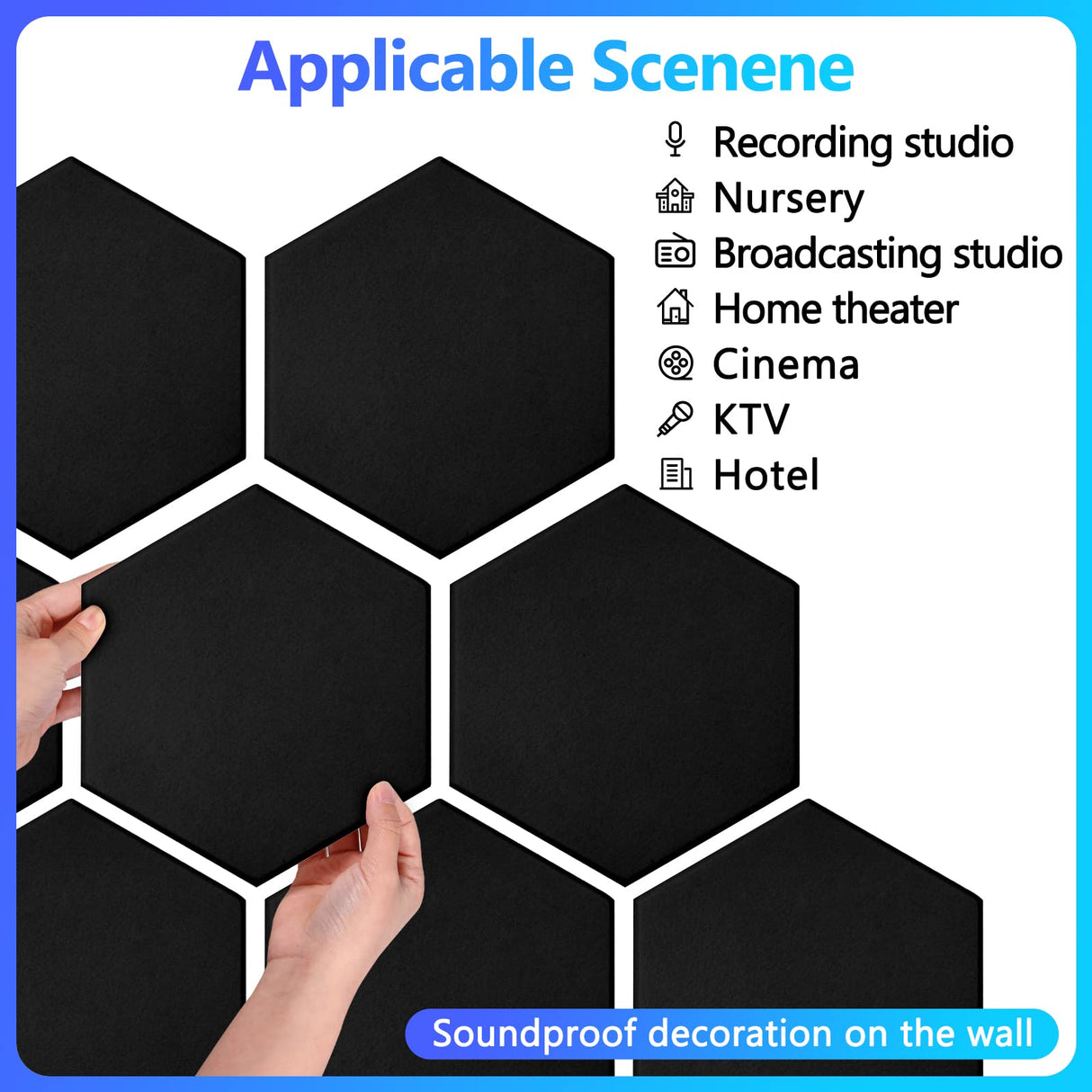 18 Pack Acoustic Panels-12"X10"X 0.4" Self-Adhesive Soundproof Wall Panels High-Density Sound Absorbing Panel Acoustic Treatment Panel Used in Home & Offices (Black Hexagon) Dmsky