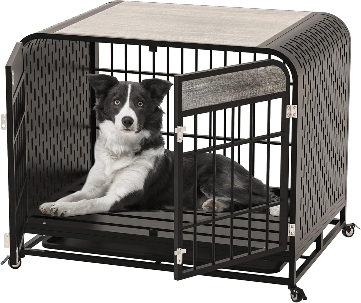 Snimoy Heavy Duty Dog Crate 42'', Furniture Style Large Dog Kennel, Wooden Dog Crate Table, Indoor Dog House Rustic Brown Snimoy