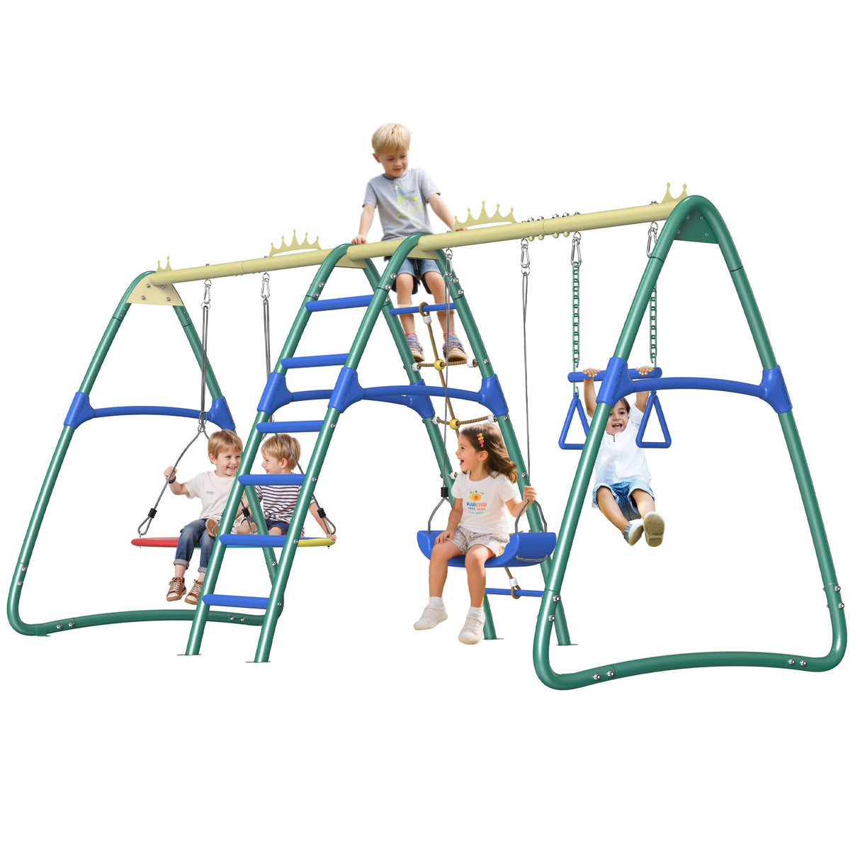 SPORTSWIN 6in1 Outdoor Metal Swing Sets for Backyard for Kids with Heavy Duty Frame (Green) SPORTSWIN