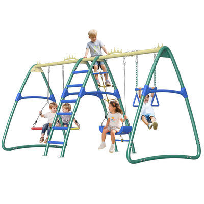 SPORTSWIN 6in1 Outdoor Metal Swing Sets for Backyard for Kids with Heavy Duty Frame (Green)