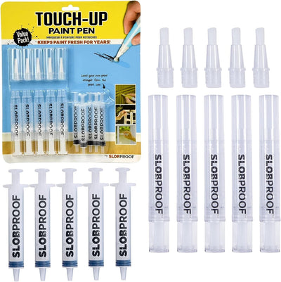 Slobproof Touch-Up Paint Pen - Refillable Paint Brush Pens - Touch-Up Paint Pens for Walls, Window, Wood - Fillable Paint Pens w/ Any Paint Types (Fill with Own Paint for a Precise Match), 5-in-1 Pack