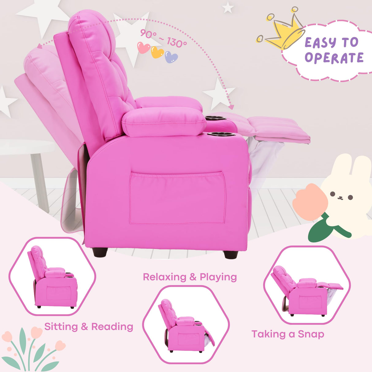 SNUGWAY Marshmallow Larger Kids Reclining Chair Leather Recliner Sofa Children Ages 3-12 SNUGWAY