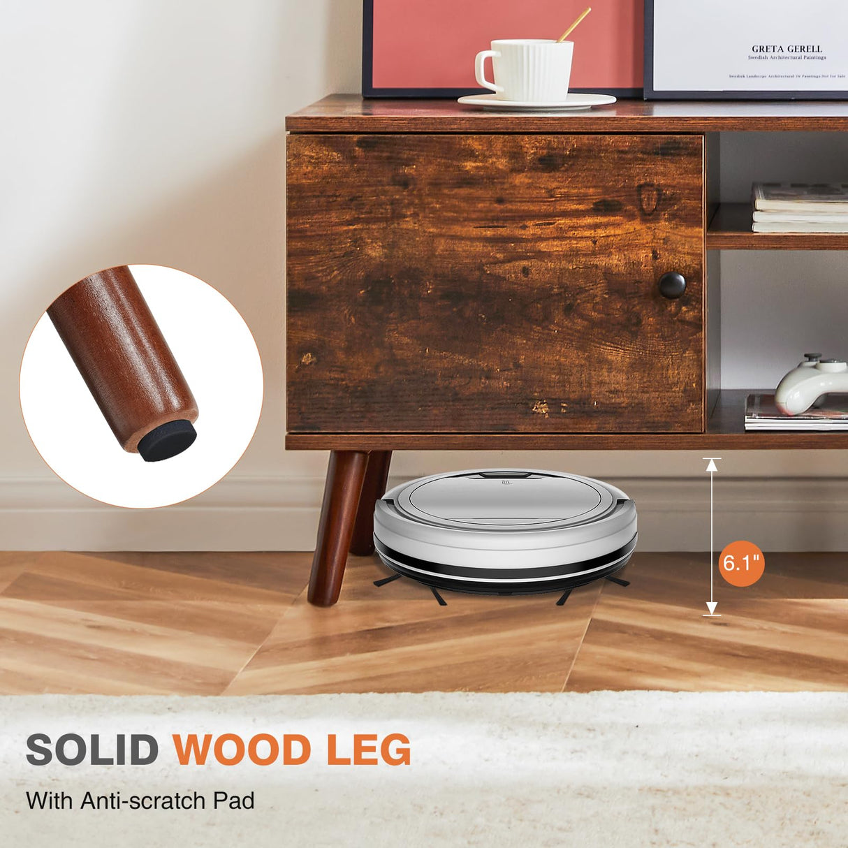 Sweetcrispy TV Stand for 55 60 inch TV, Modern Mid Century Entertainment Center with Storage, Media Console Table 2 Cabinet, Soft Hinge, Handle Door, Wooden Living Room, Office Furniture, Rustic Brown Sweetcrispy