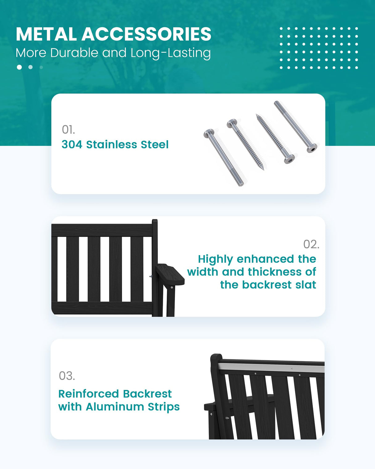 SERWALL Outdoor Bench, HDPE Outdoor Benches Weatherproof, 2-Person Garden Bench with 660 lbs Weight Capacity, Patio Benches for Outdoors, Garden, Porch, Backyard and Park, Black SERWALL