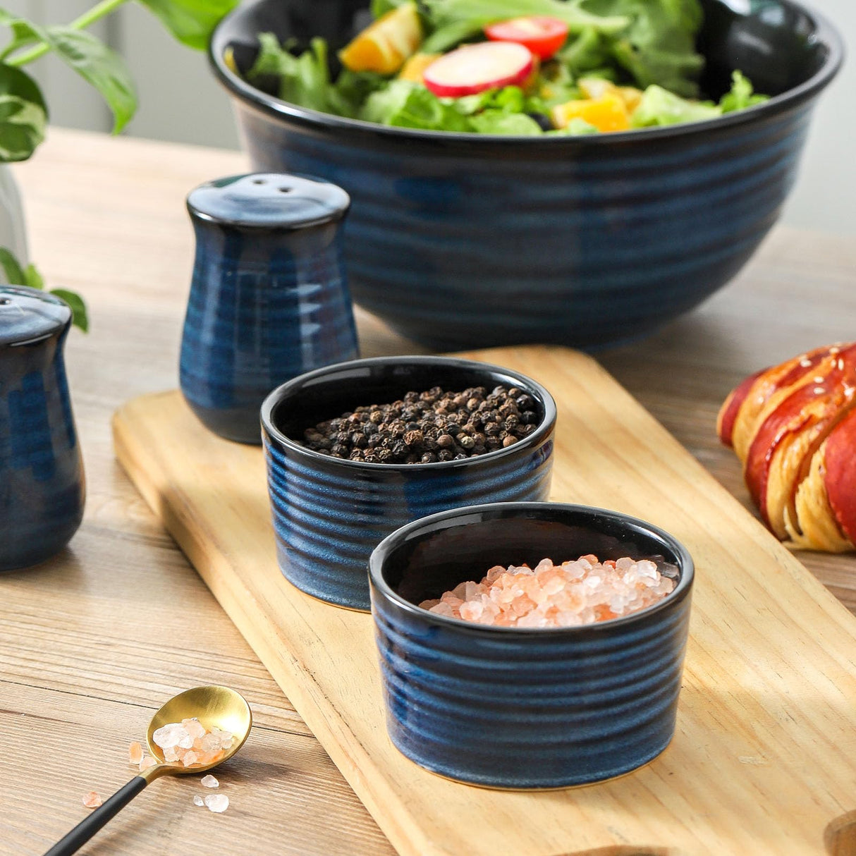 Tikooere Ceramic Ramekins 6 oz, Oven Safe Souffle Dish Set of 6 for Baking, Porcelain Dipping Sauce Bowls for Creme Brulee,Stackable Custard Cups for Pudding, Ice Cream, Lava Cakes, Blue Tikooere