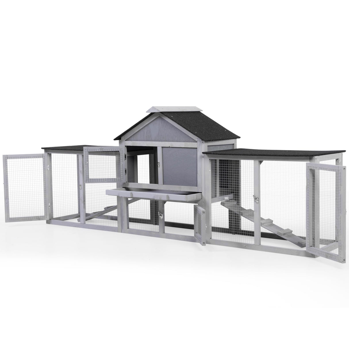 COZIWOW 2 Story 83”Wood Assembled Rabbit Hutch Indoor&Outdoor Bunny Cage with Double Runs and Weatherproof Roof, Guinea Pig Pet House for Small Animals(Gray) COZIWOW