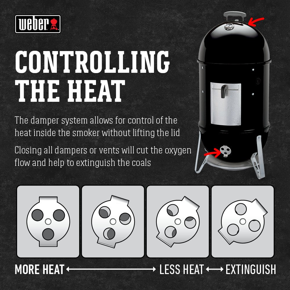 Weber 18-inch Smokey Mountain Cooker, Charcoal Smoker,Black Weber