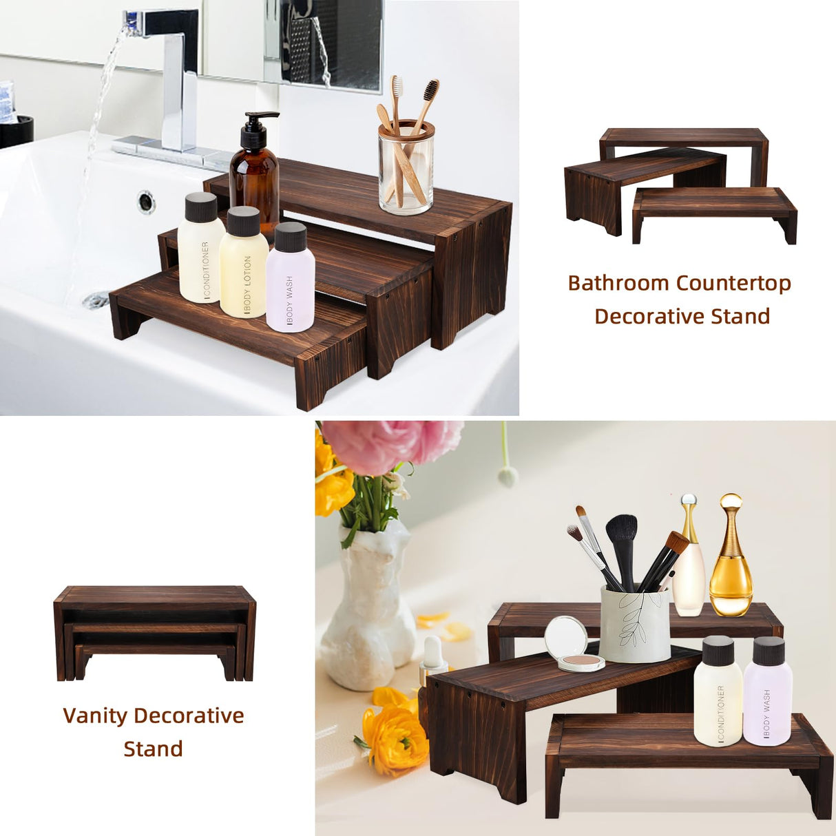 Infankey 3 Tier Cupcake Stand & Wood Display Risers,for Food Desserts Stand Perfume Organizer Funko POP Collections, Display Stand for Organizer and Decoration Infankey