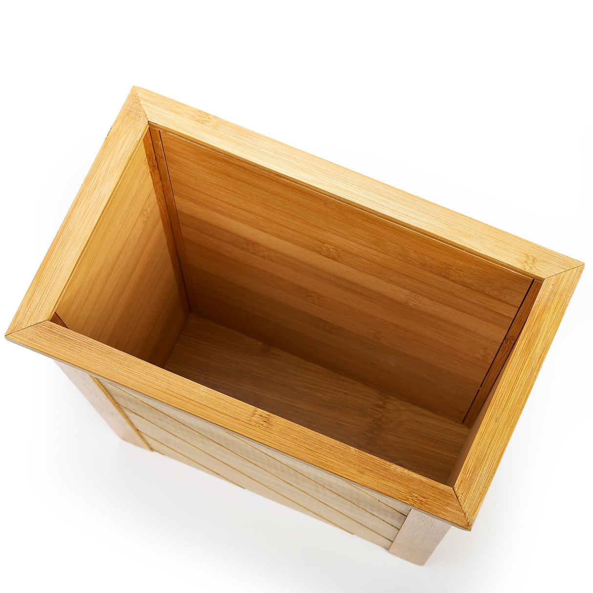 Frcctre Bamboo Waste Basket, Rectangular Compact Waste Trash Can Waste Bin Garbage Built-in Handles Brown Container Bin for Bedroom, Office, Living Room, Kitchen, Bathroom Frcctre