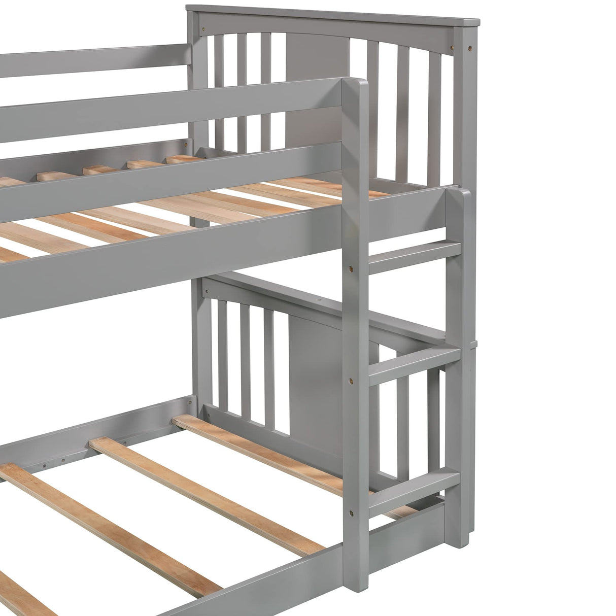 Montessori Floor Bunk Bed Twin Over Twin, Twin Bunk Bed with Slide and Ladder, Kids Bunk Beds with Guardrail Headboard and Footboard, Low Bunk Beds for Kids, Boys, Girls, Twin Bunk Bed Gray Bellemave