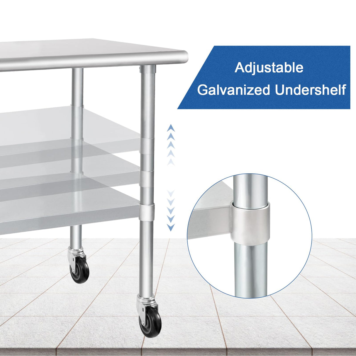 HARDURA Stainless Steel Table with Wheels 30 x 72 Inches Casters NSF Heavy Duty Commercial Prep Table with Undershelf and Galvanized Legs for Food Prep HARDURA Restaurant Equipment