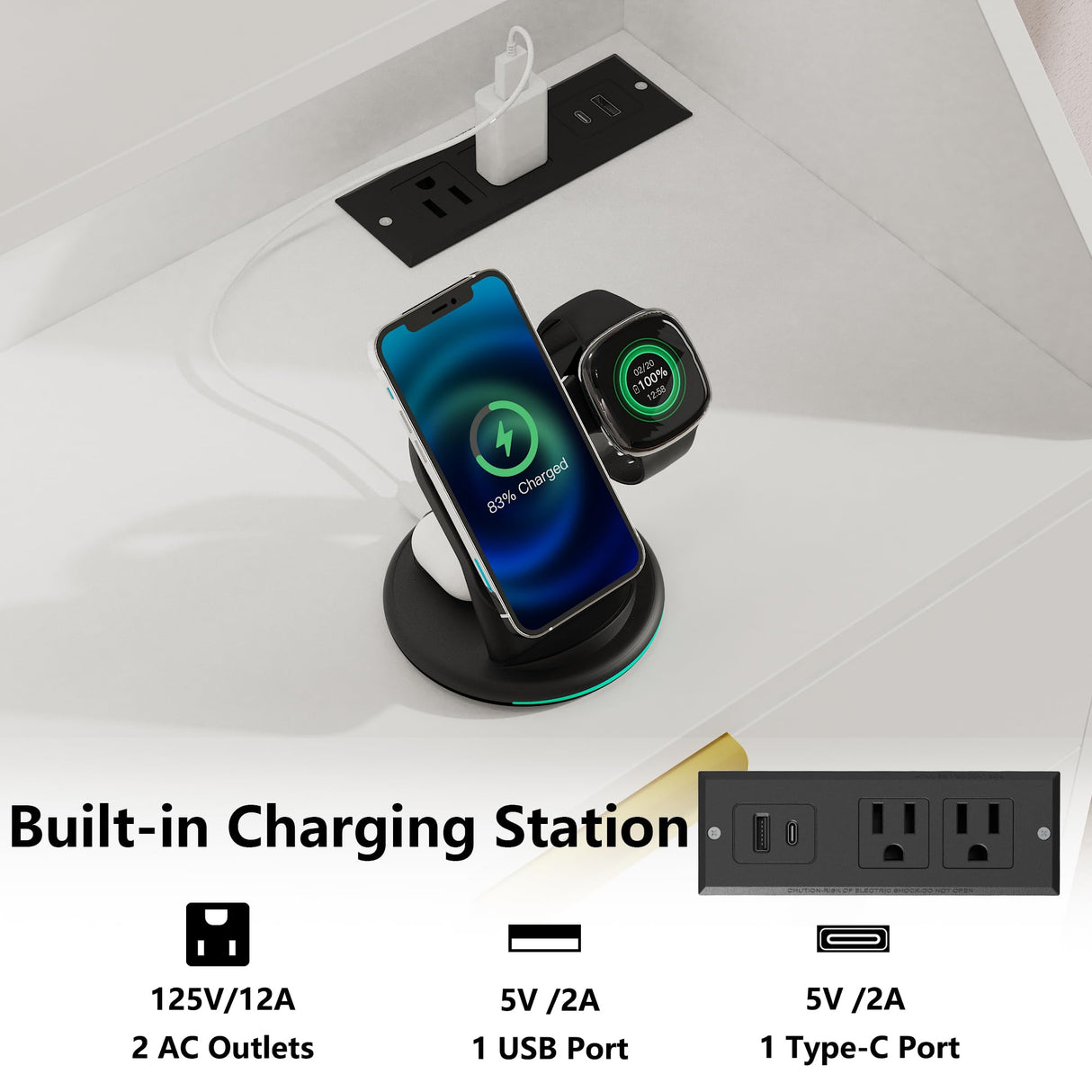 LOUVIXA 6 Drawer Dresser with LED Light, Chest of Drawers with Charging Station, Large Double Dressers, Wooden Dressers for Bedroom, Living Room, Entryway, Hallway (White) LOUVIXA