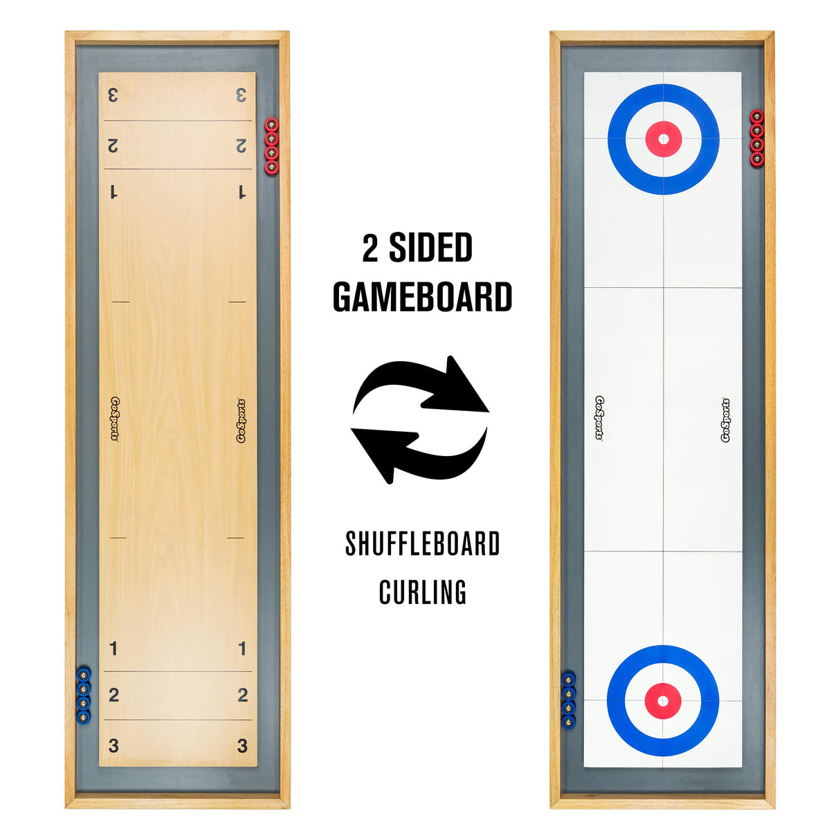 GoSports Shuffleboard and Curling 2 in 1 Board Games - Classic Tabletop or Giant Size - Choose Your Style GoSports
