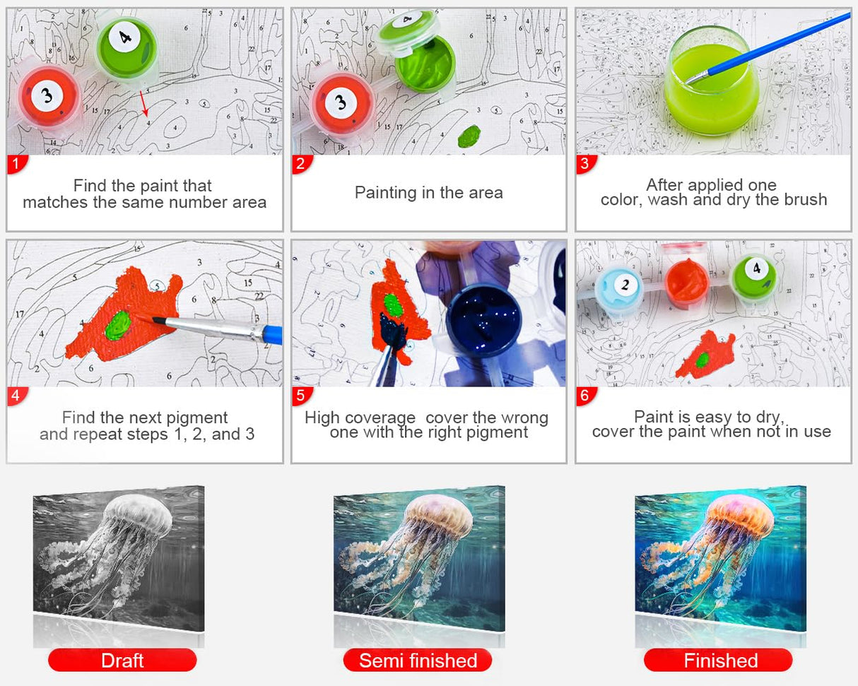 TUMOVO Paint by Numbers for Adults Beginner Jellyfish Paint-by-Numbers Wild Marine Animals Paint by Number Kits DIY Paint by Numbers Adult Paint by Number Kits on Canvas Home Decor, 16 x20 Inch TUMOVO