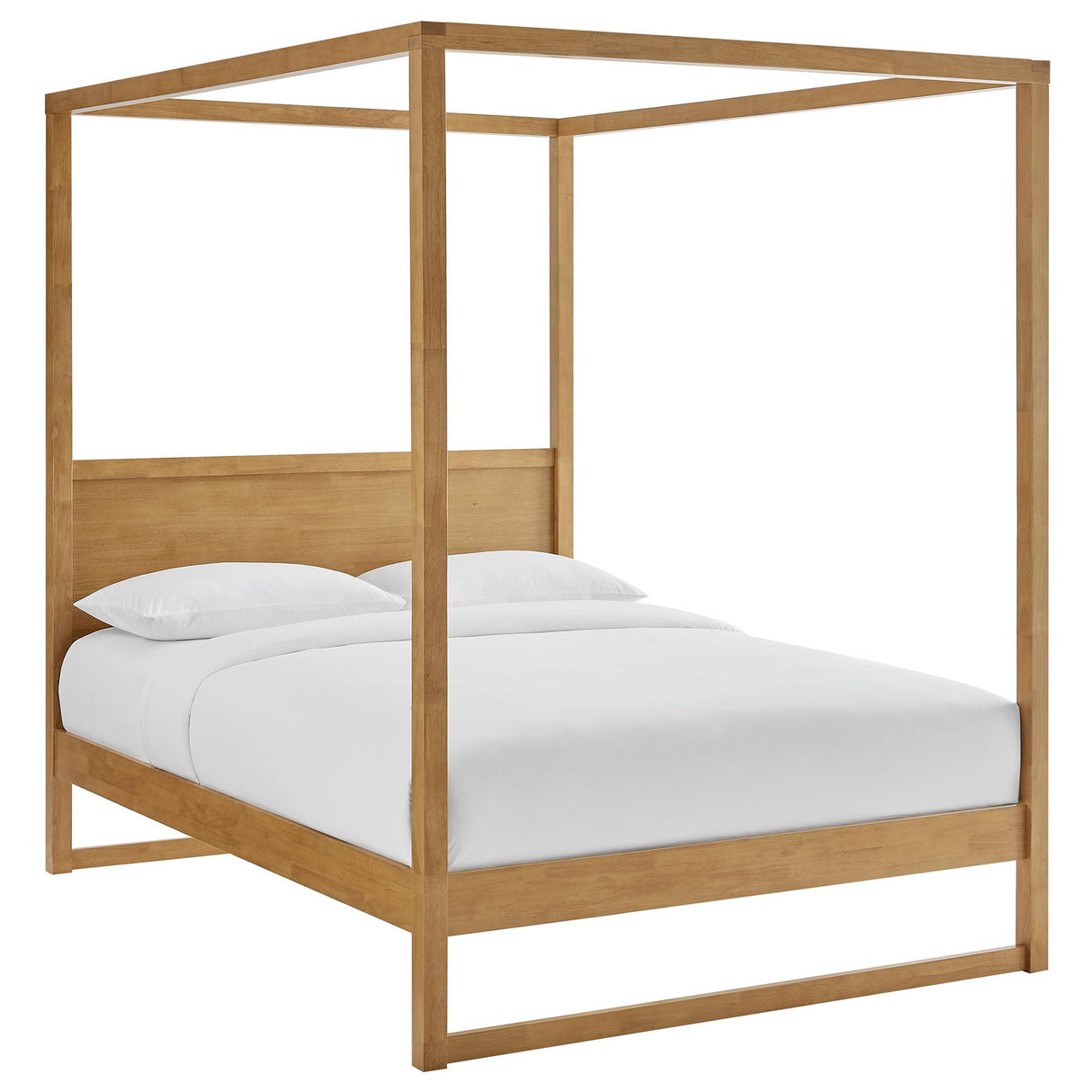 Modway Alva Queen Size 4-Post Wood Platform Canopy Bed in Oak – with with Headboard and Solid Rubberwood Frame Modway