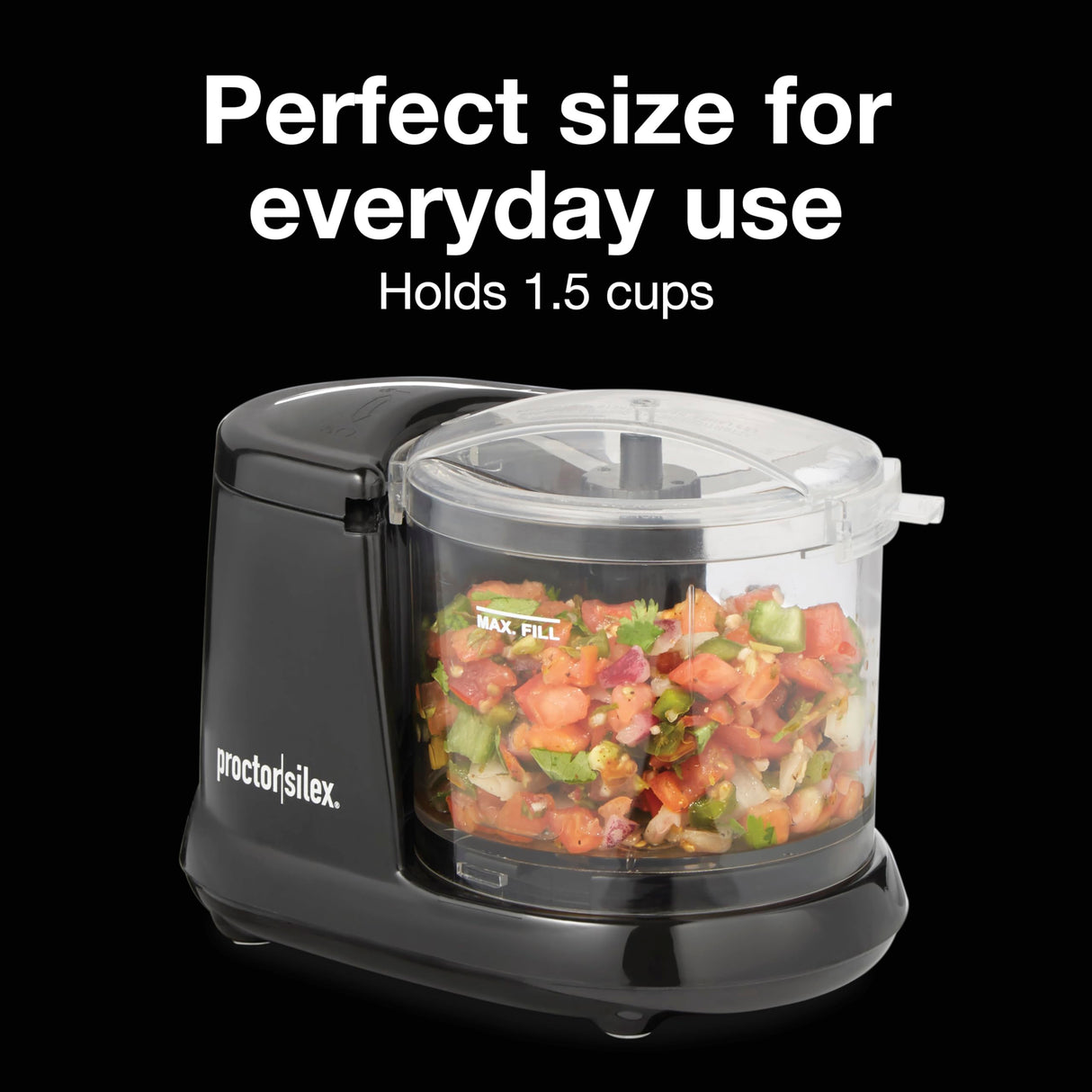 Proctor Silex Durable Electric Vegetable Chopper & Mini Food Processor for Chopping, Puree & Emulsify, 1.5 cups, Black Proctor Silex