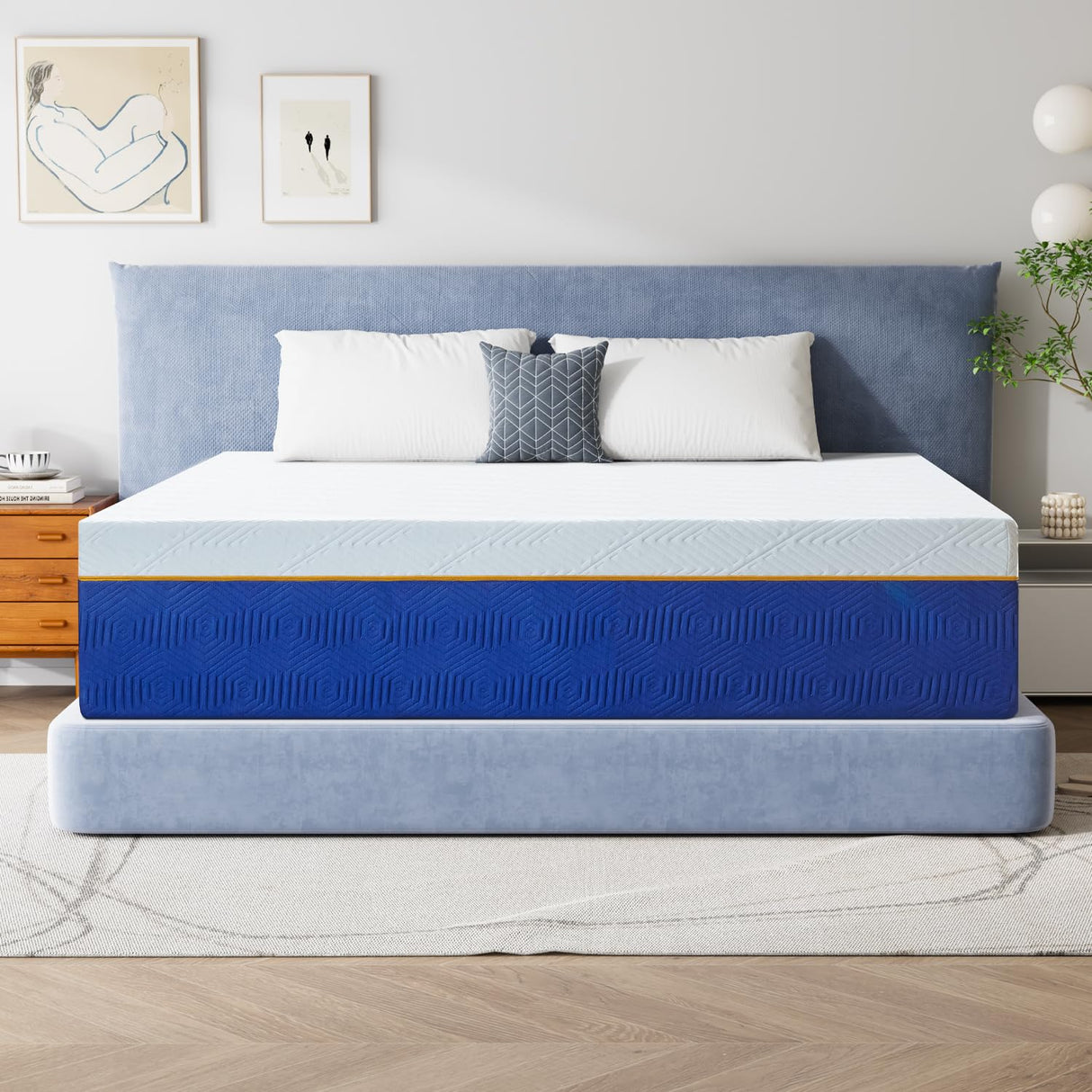 10 Inch Queen Memory Foam Mattress, Cooling Gel Infused Medium Firm Support Mattress for Kids and Adults, Breathable Pressure Relief, Fiberglass Free, 75''L x 54''W, Blue Generic