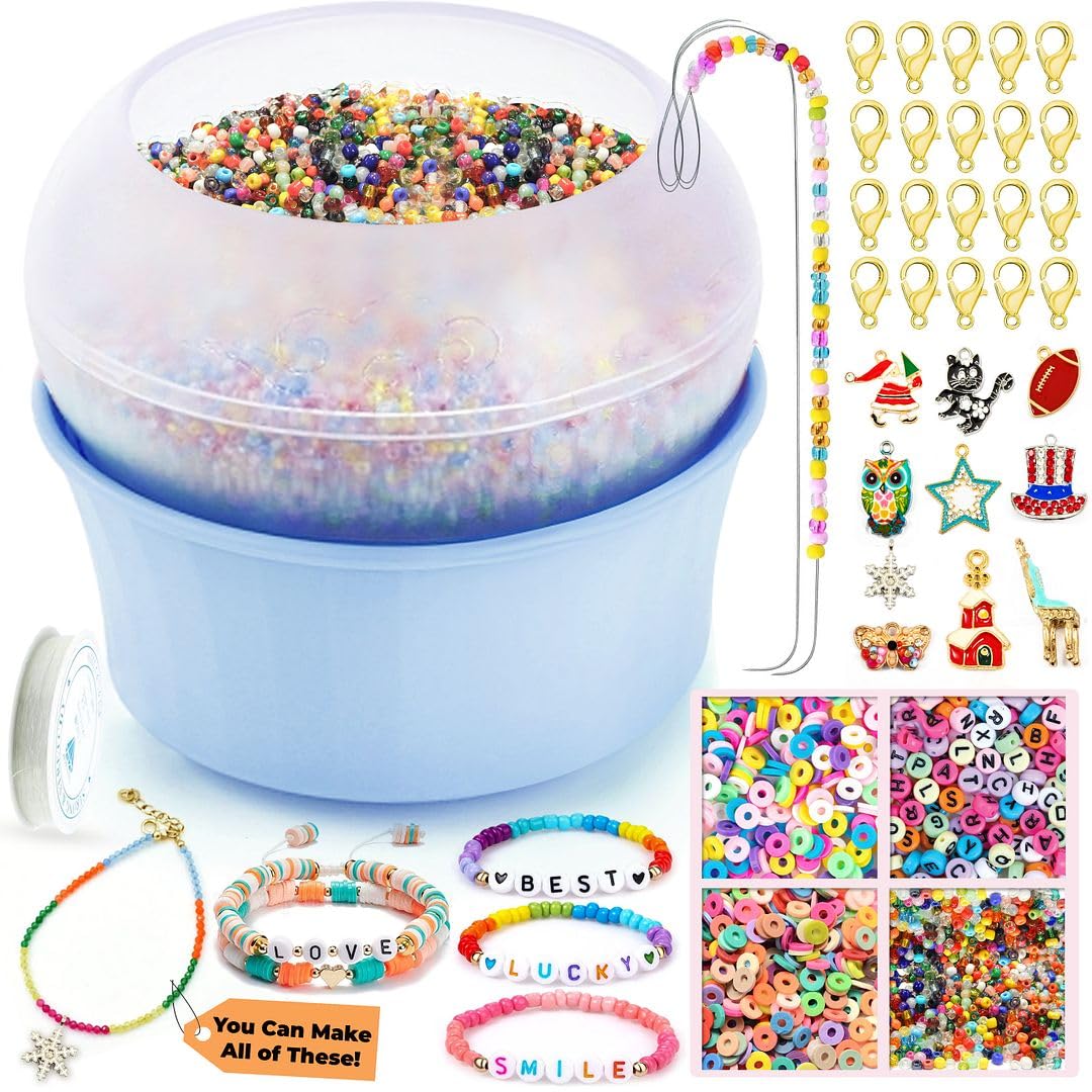 Clay Bead Spinner for Jewelry Making Necklace Bracelet Maker Machine - Electric Bead Spinner Kit with 2 Big Eye Needles & Accessories Friendship Cute Trendy Unique Waist Beads Birthday Gifts - Blue SHOP LC DELIVERING JOY