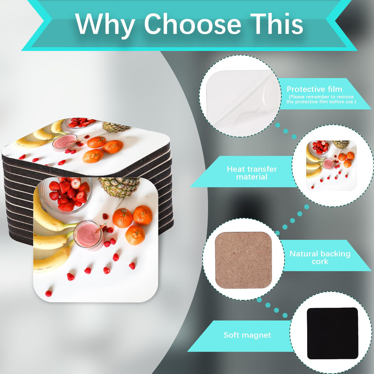 Sublimation Blank Refrigerator Magnets for Kitchen Office Calendar Decorative Square Fridge Magnet Popular Home Wall Decor DIY Decorative Magnets(32 Pieces,5 x 5 x 0.4 cm) Frienda