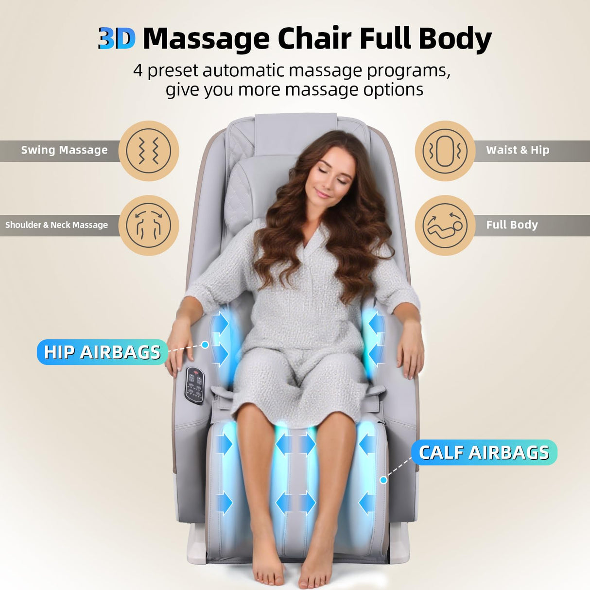 Massage Chair Full Body, Zero Gravity 3D SL-Track Shiatsu Massage Recliner Chair with Auto Modes, Airbag Massage, Wheels for Easy Movement, Compact Design for Quality Comfort, Gray Msutree