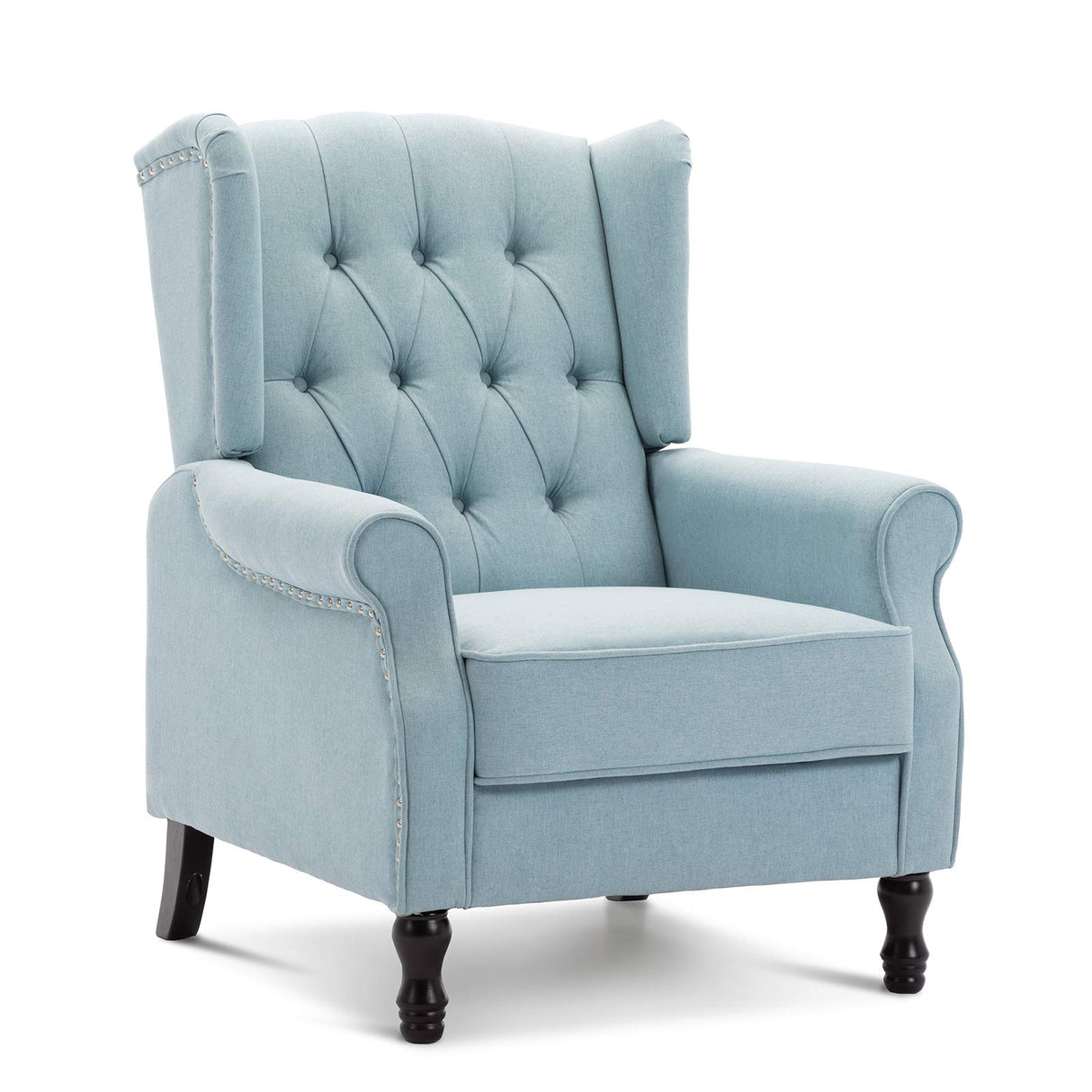 Artechworks Winged Fabric Modern Accent Chair Tufted Arm Club Chair Linen Single Sofa with Wooden Legs Comfy Upholstered for Reading Living Room Bedroom Office,Light Blue Artechworks