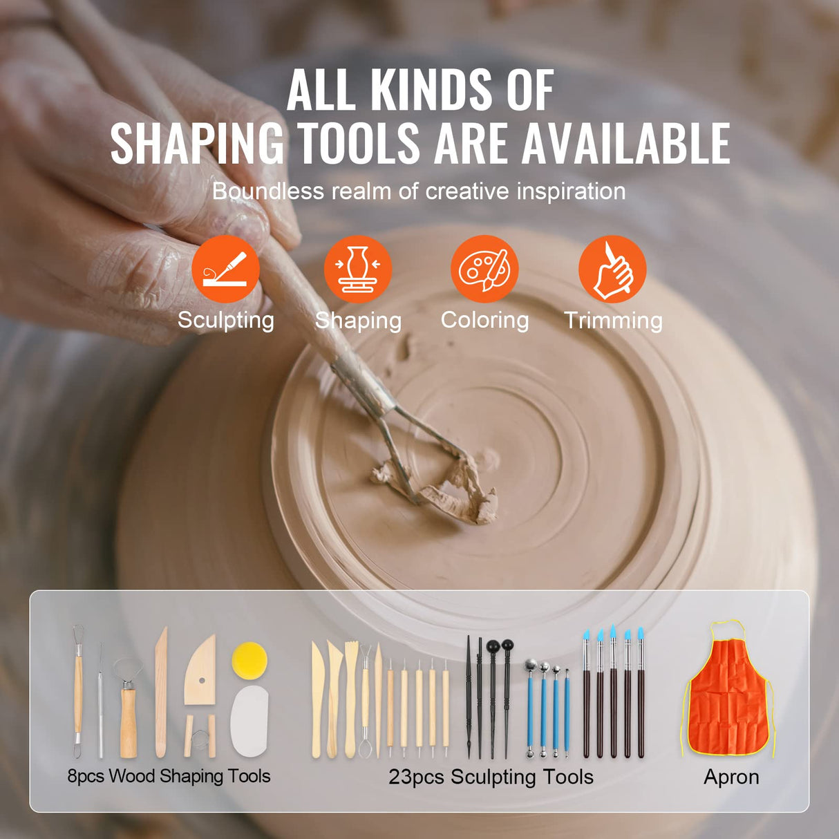 VEVOR 11in Pottery Wheel for Adults Beginners, 450W Ceramic Wheel Forming Machine With LCD Touch Screen, Adjustable 60-300RPM Speed Handle and Foot Pedal Control, 32PCS Accessory Tools Kit, Craft Gift VEVOR