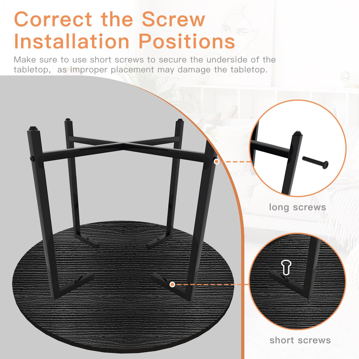 FAMIDGE Coffee Table, 23.6" Coffee Tables for Living Room, Round Coffee Table with Metal Frame, Floor Table for Sitting on The Floor, Home, Office, Black FAMIDGE