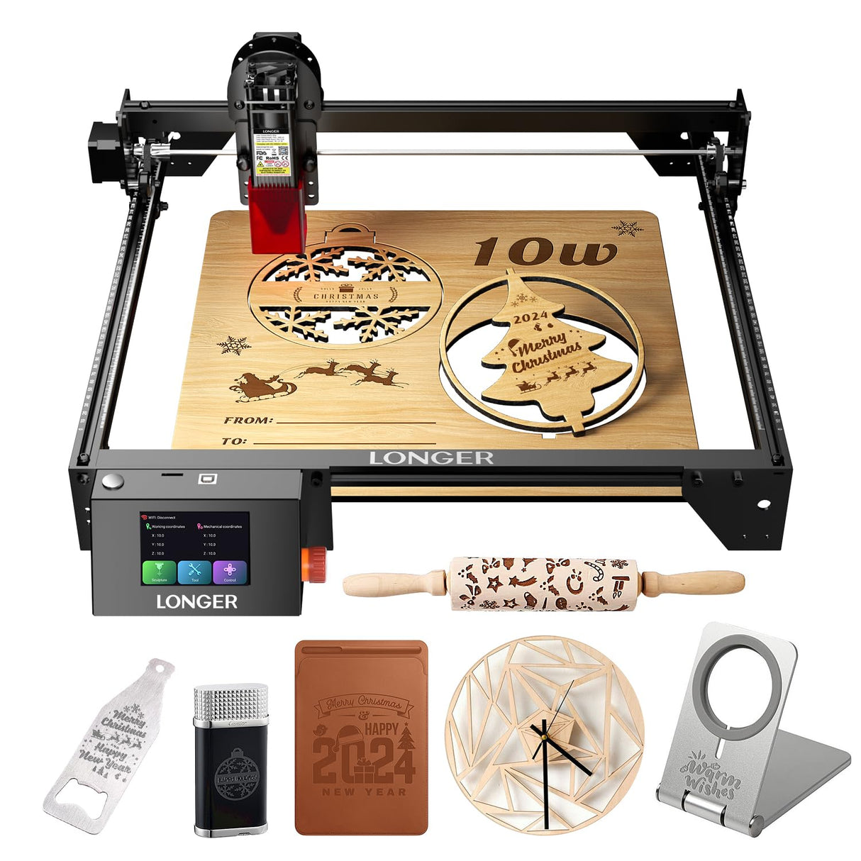 LGT Longer RAY5 Laser Engraver, 10W High-Precision Laser Engraver, Compressed Spot CNC, App Offline Control, DIY Engraving Tool for Metal/Glass/Wood, Engraving Area 15.7 "x15.7", Laser Class 2 Longer